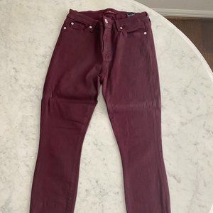 Coated High Waist Ankle Skinny in Merlot